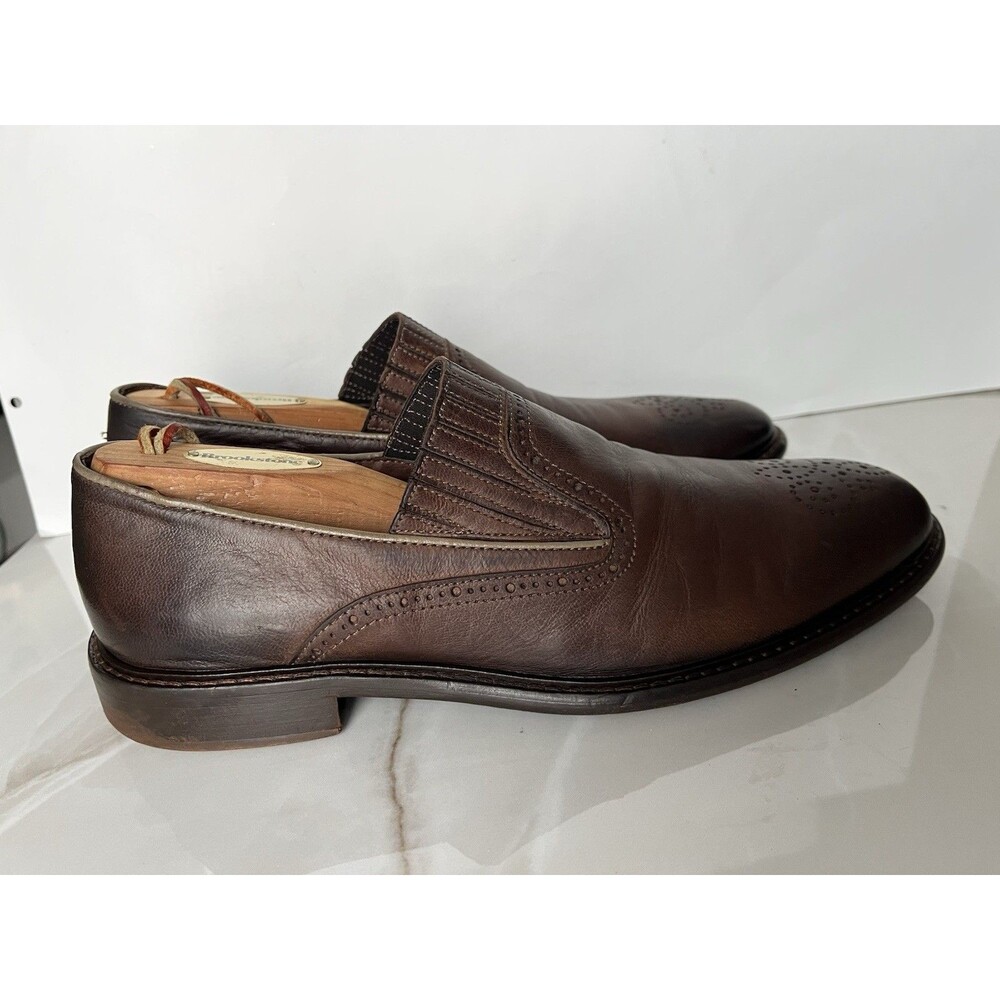 J&M Johnston Murphy Loafers Slip On Mens Brown Leather Dress Shoes Sz 9 M Italy - Picture 8 of 13